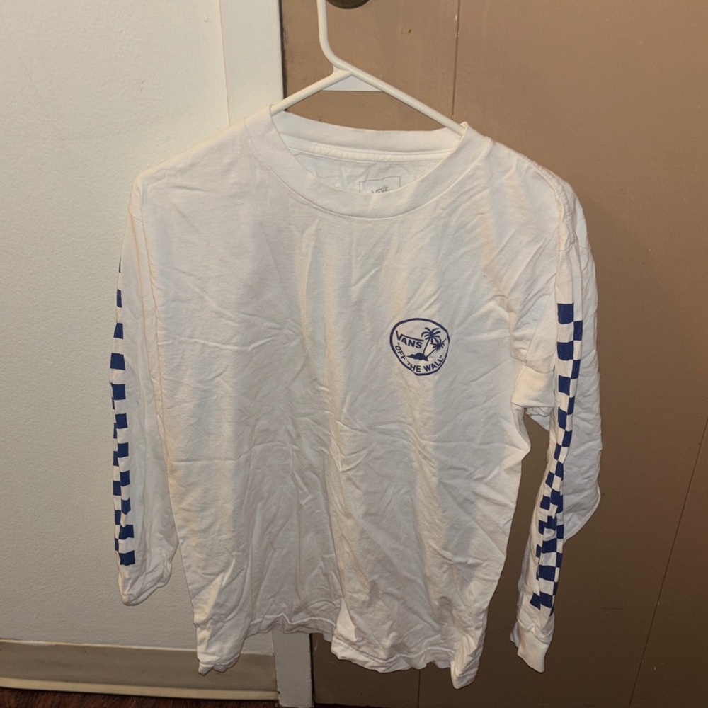 Vans White Long Sleeve with Blue Checkered Design